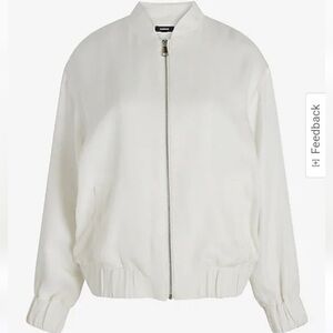 Express White rayon linen full zip front light Bomber Jacket XL extra large